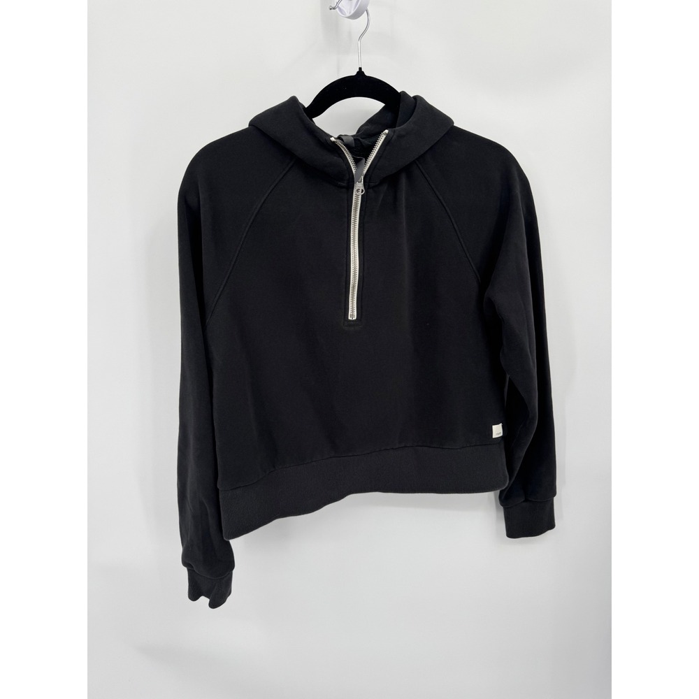 Vuori Restore Half-Zip Hoodie Women Size S Black VW288 Organic Cotton Blend